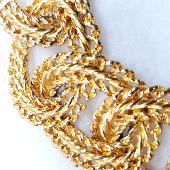 Vintage Chunky Link Necklace Textured Gold Tone Bold Statement Hollywood Glam - Picture 3 of 6